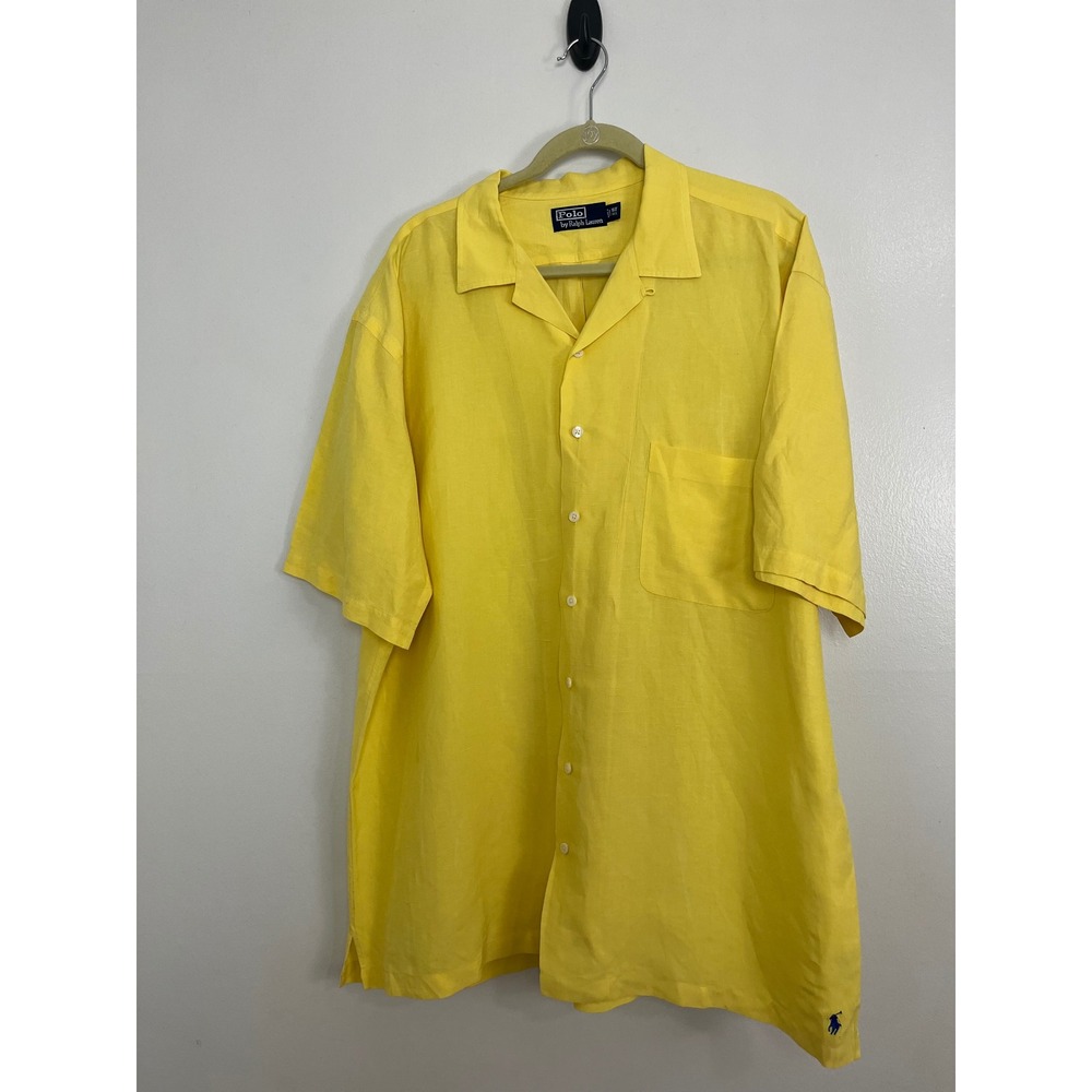 Polo Ralph Lauren Coastal Button Down Shirt Mens XLT Yellow Linen Silk Blend